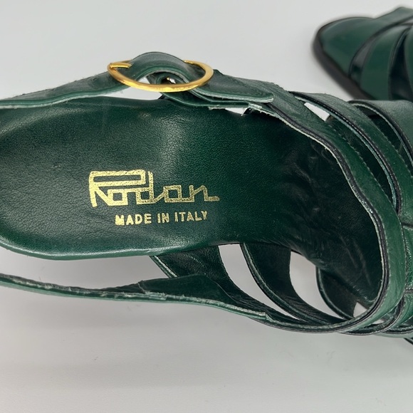 Vintage 70s Rodan Stacked Wedge Sandals in Green Leather Size 5 1/2 - Picture 12 of 13